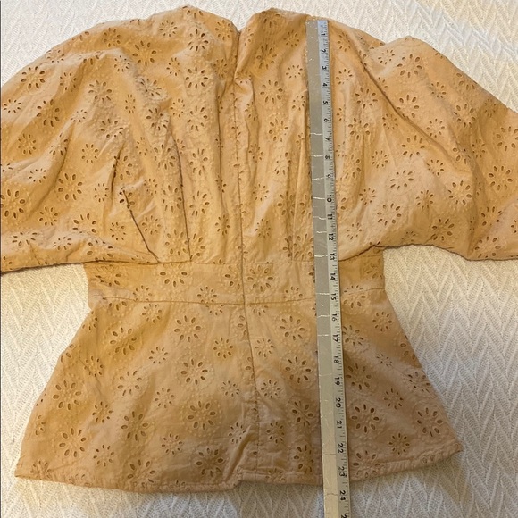 ASOS Tan Floral Eyelet Blouse with Balloon Sleeves and Empire Waist Boho Peasant - Picture 10 of 14